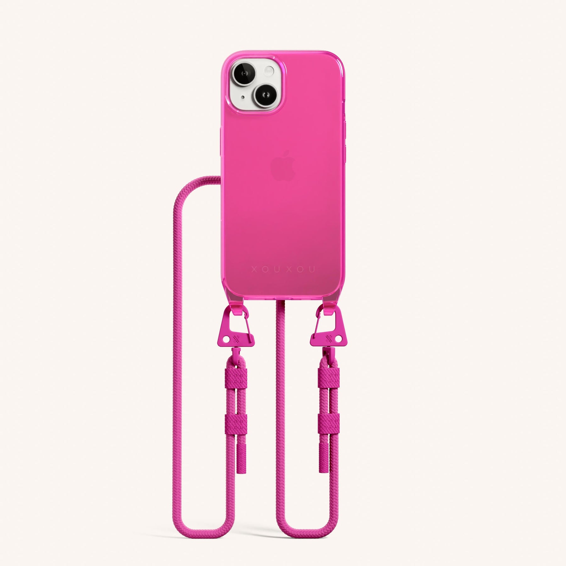 Phone Necklace with Carabiner Rope in Cyber Pink Clear + Power Pink