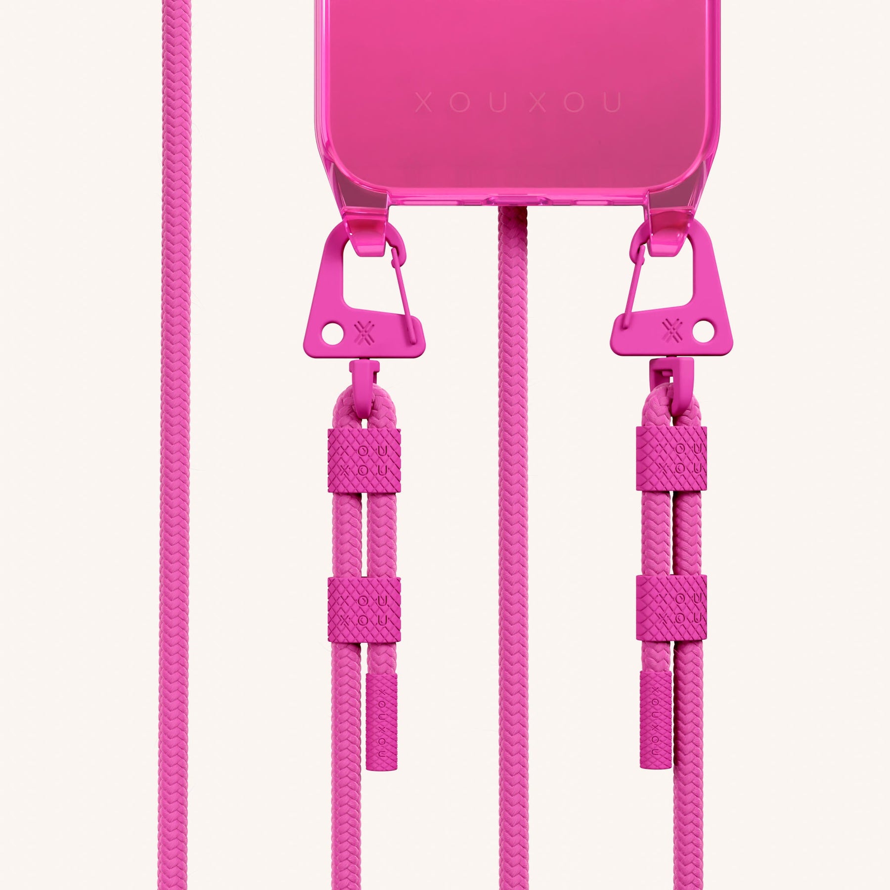 Phone Necklace with Carabiner Rope in Cyber Pink Clear + Power Pink