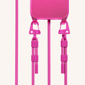 Phone Necklace with Carabiner Rope in Cyber Pink Clear + Power Pink