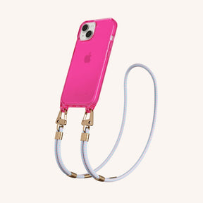 Phone Necklace with Carabiner Rope in Cyber Pink Clear + Vibrant Pastel