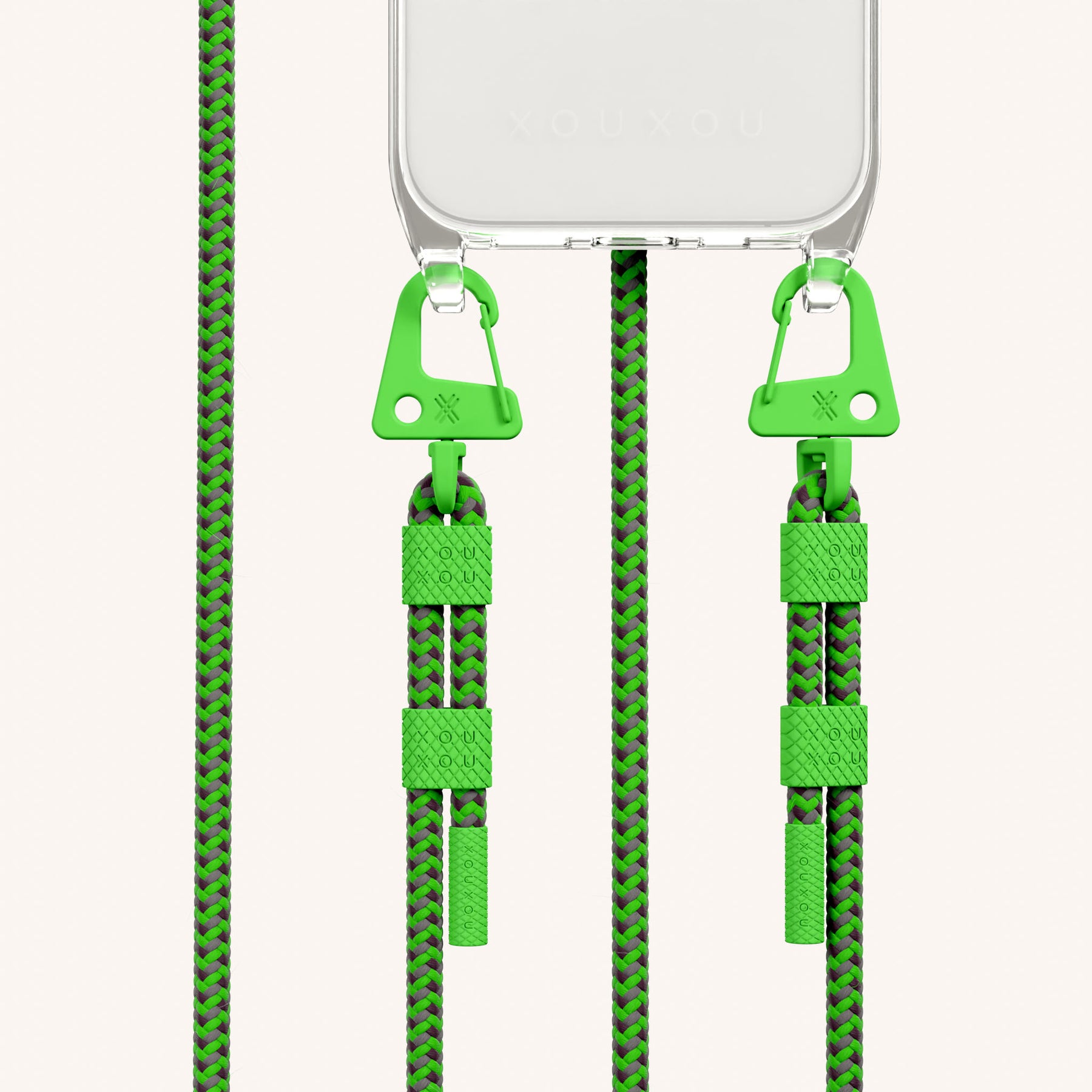 Phone Necklace with Carabiner Rope in Clear + Acid