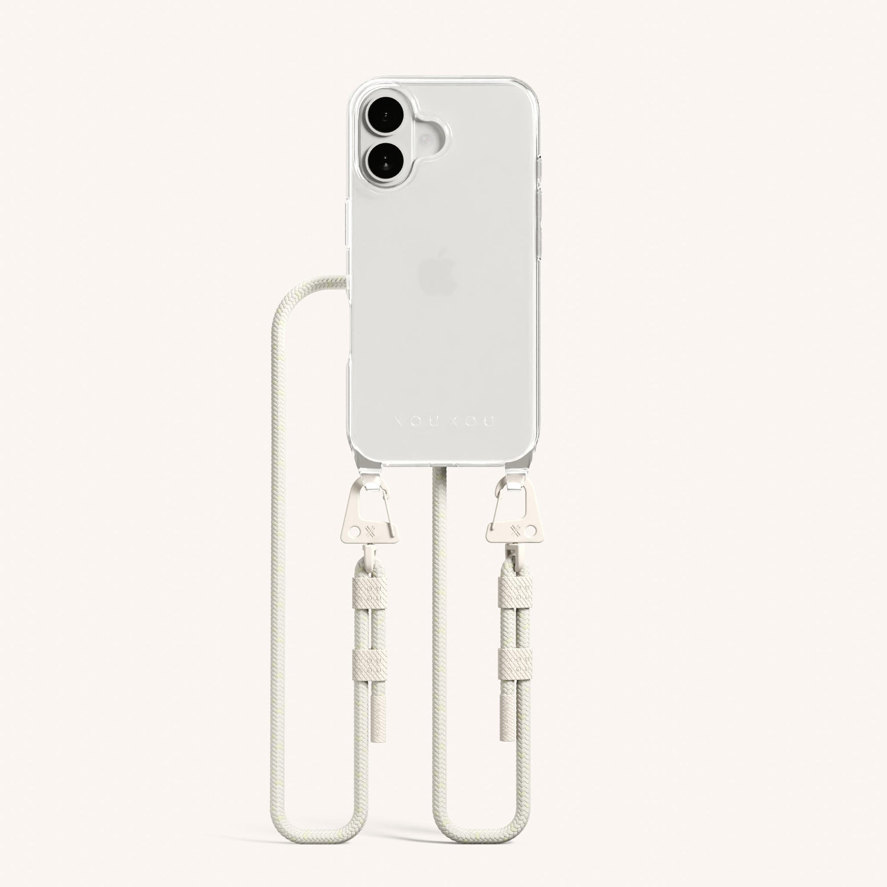 Phone Necklace with Carabiner Rope in Clear + Chalk