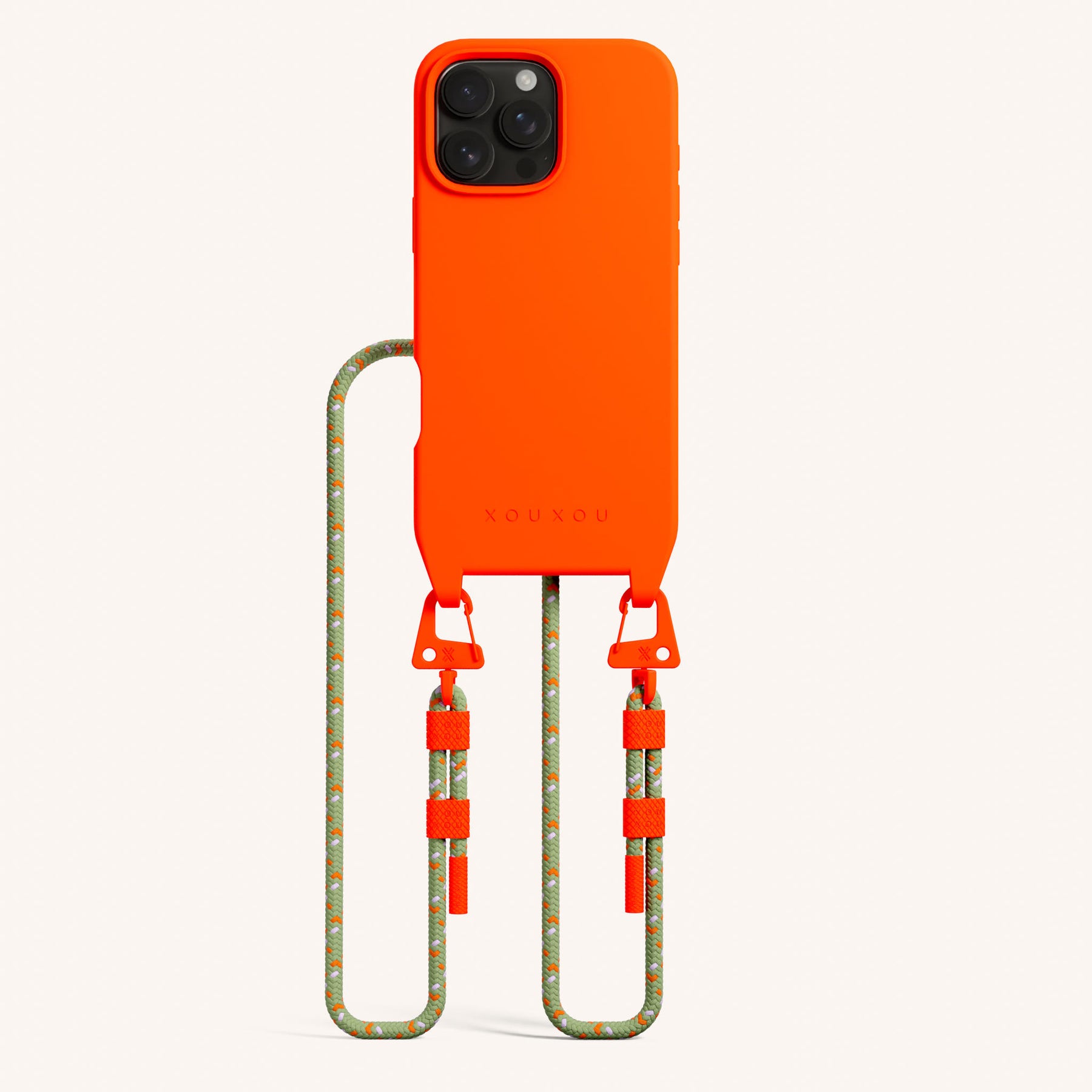 Phone Necklace with Carabiner Rope in Neon Orange + Orange Camouflage