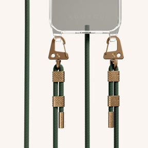 Phone Necklace with Carabiner Rope in Clear + Sage