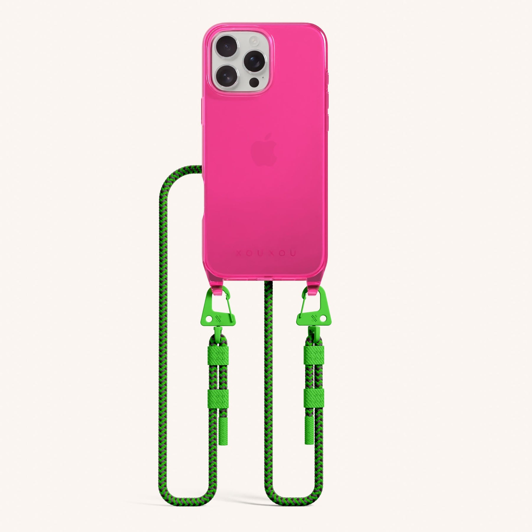 Phone Necklace with Carabiner Rope in Cyber Pink Clear + Acid