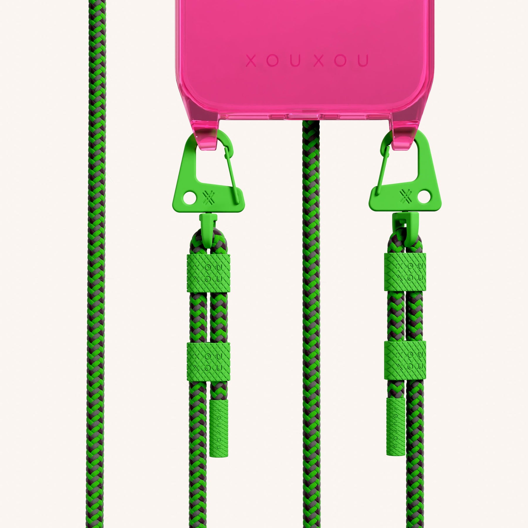 Phone Necklace with Carabiner Rope in Cyber Pink Clear + Acid