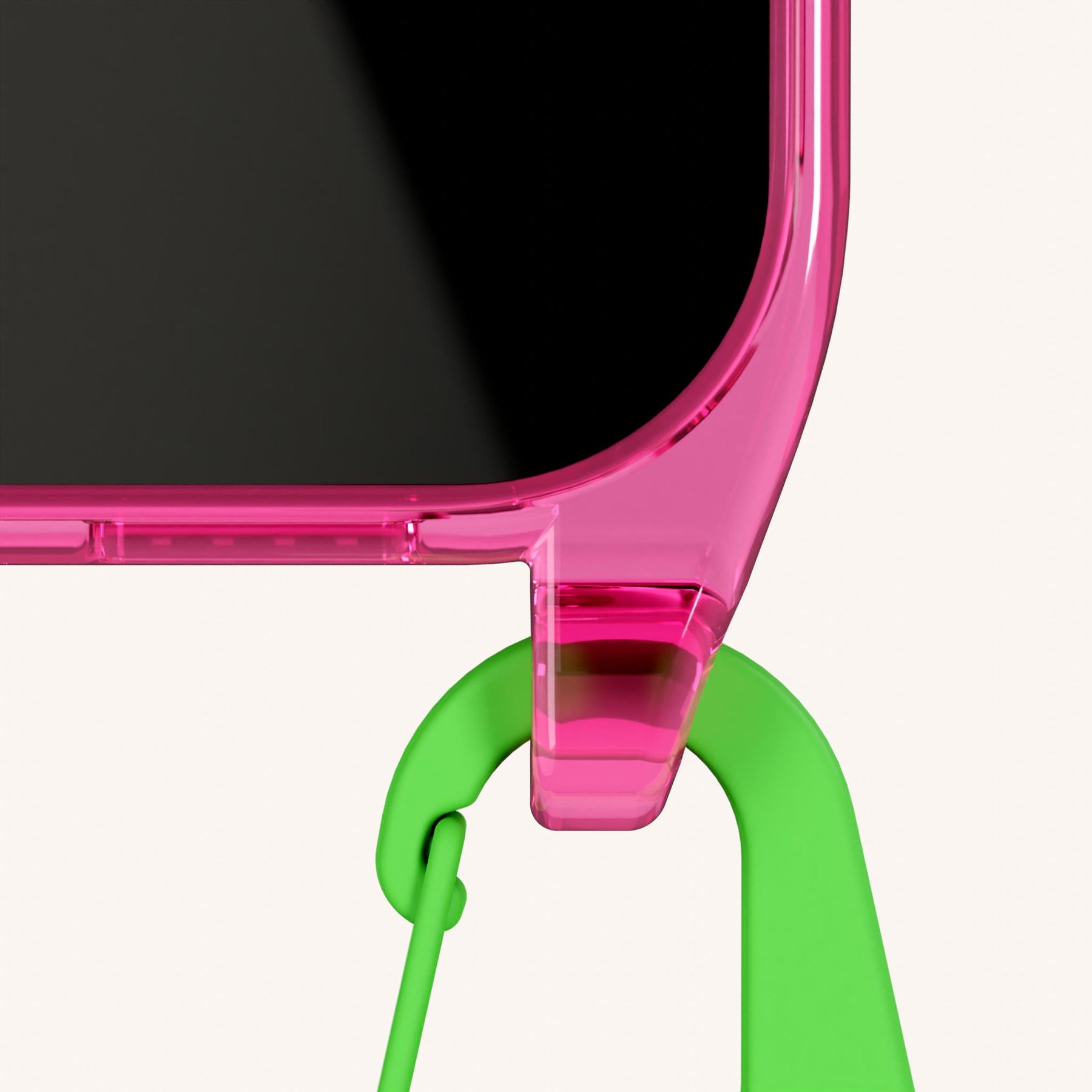 Phone Necklace with Carabiner Rope in Cyber Pink Clear + Acid