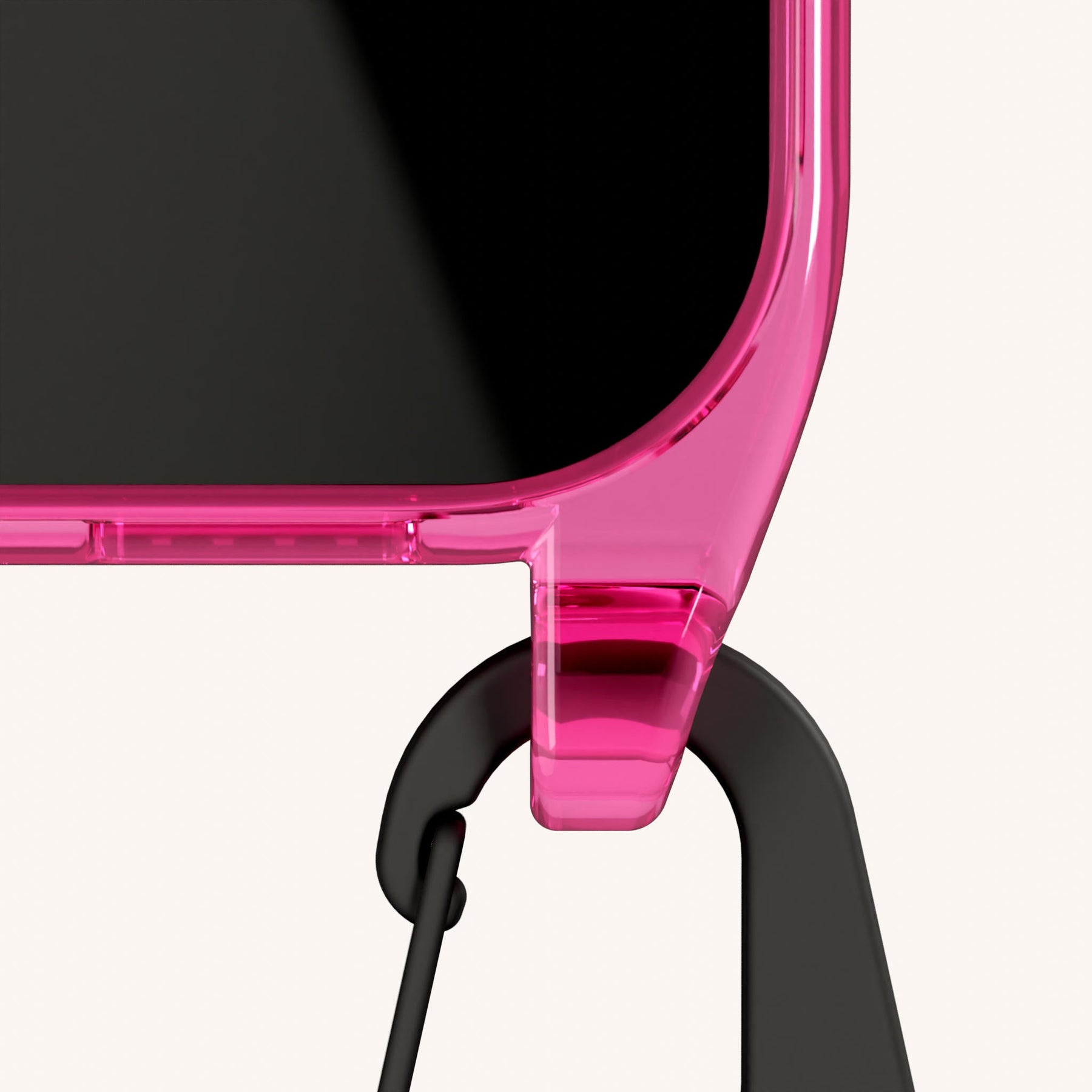 Phone Necklace with Carabiner Rope in Cyber Pink Clear + Black