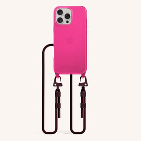 Phone Necklace with Carabiner Rope in Cyber Pink Clear + Burgundy