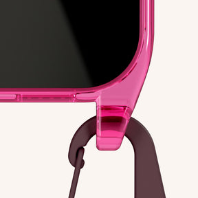 Phone Necklace with Carabiner Rope in Cyber Pink Clear + Burgundy