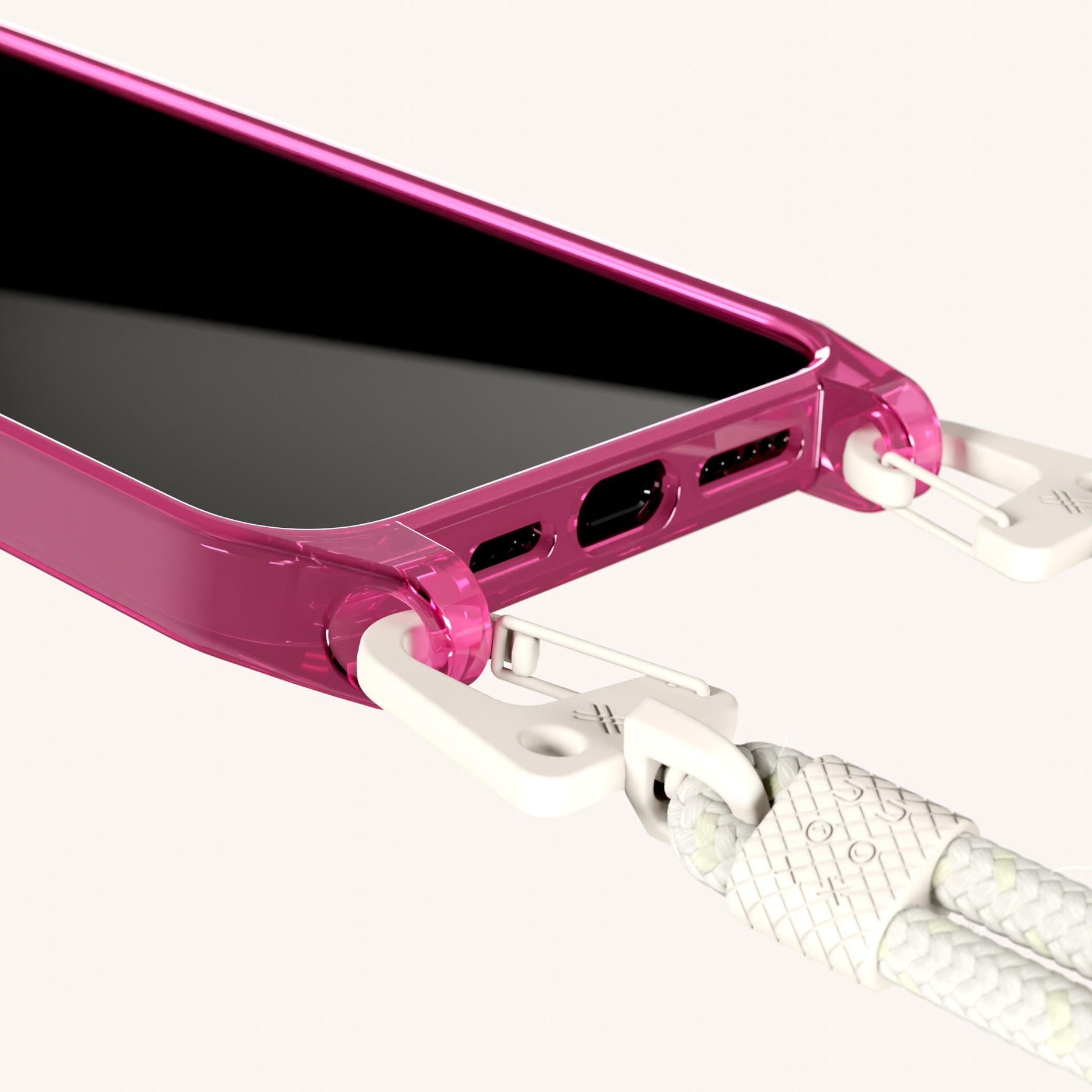 Phone Necklace with Carabiner Rope in Cyber Pink Clear + Chalk
