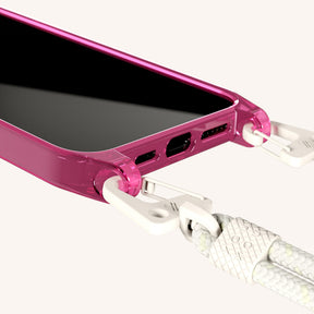 Phone Necklace with Carabiner Rope in Cyber Pink Clear + Chalk