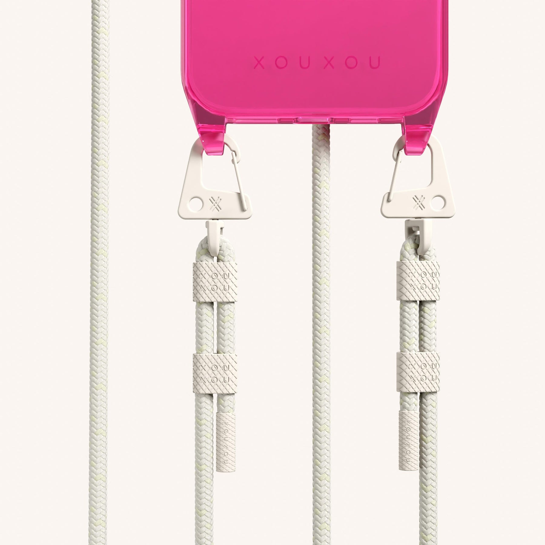 Phone Necklace with Carabiner Rope in Cyber Pink Clear + Chalk
