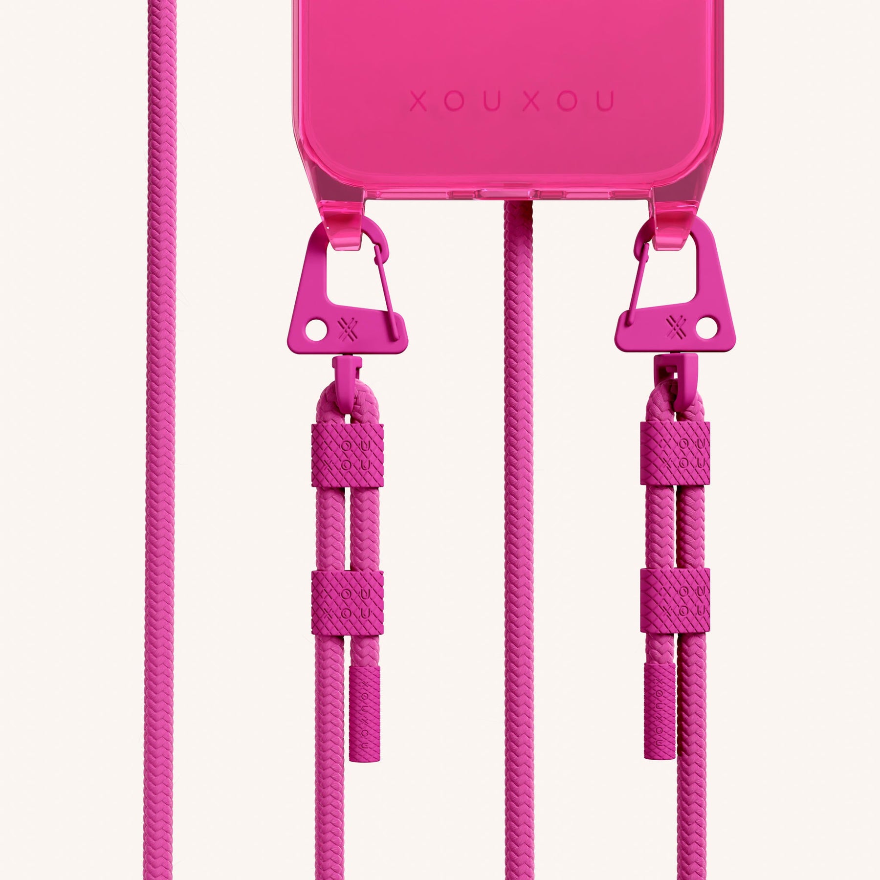 Phone Necklace with Carabiner Rope in Cyber Pink Clear + Power Pink
