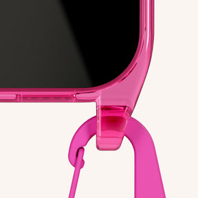 Phone Necklace with Carabiner Rope in Cyber Pink Clear + Power Pink