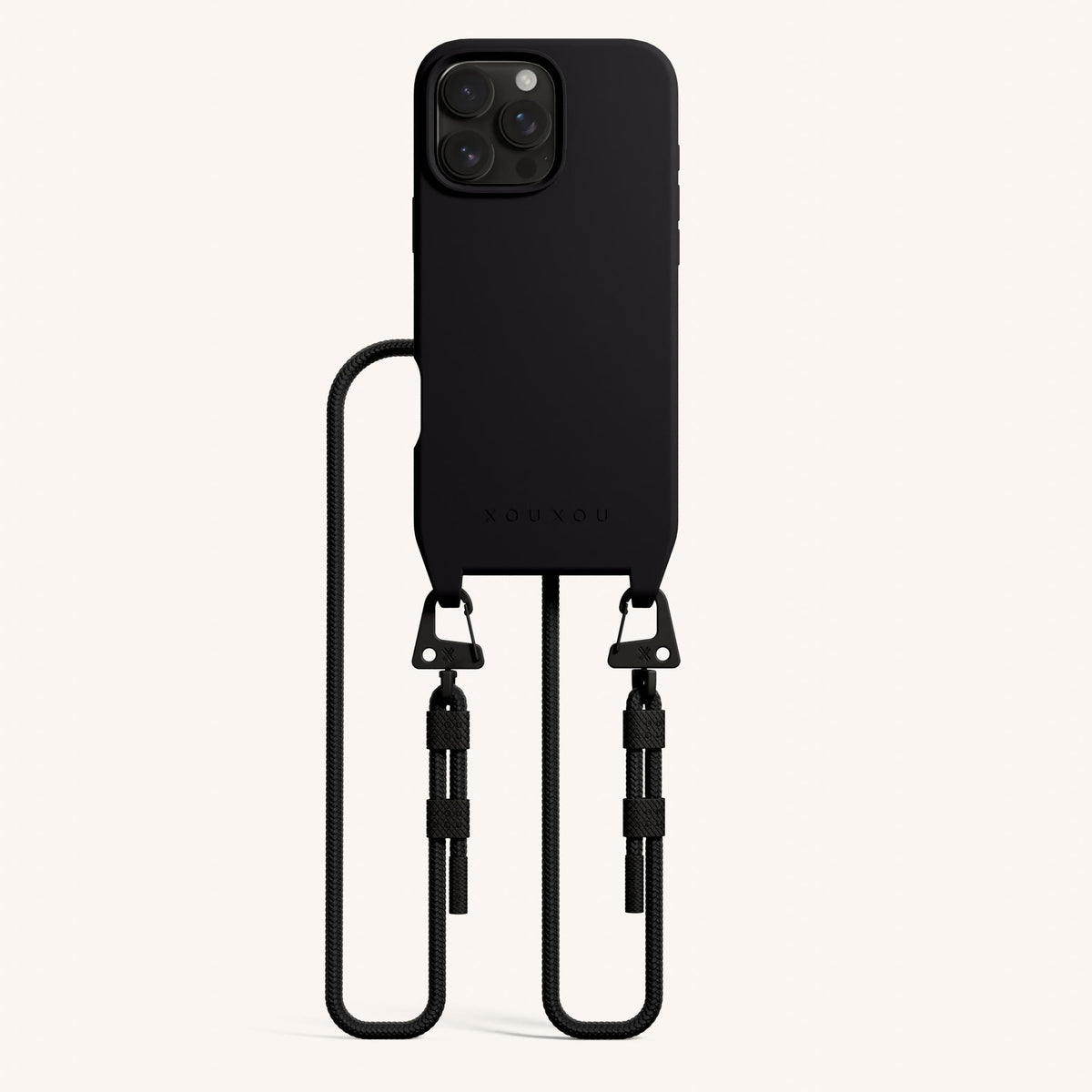 Phone Necklace with Carabiner Rope for iPhone 16 Pro with MagSafe in Black | XOUXOU #phone model_iphone 16 pro