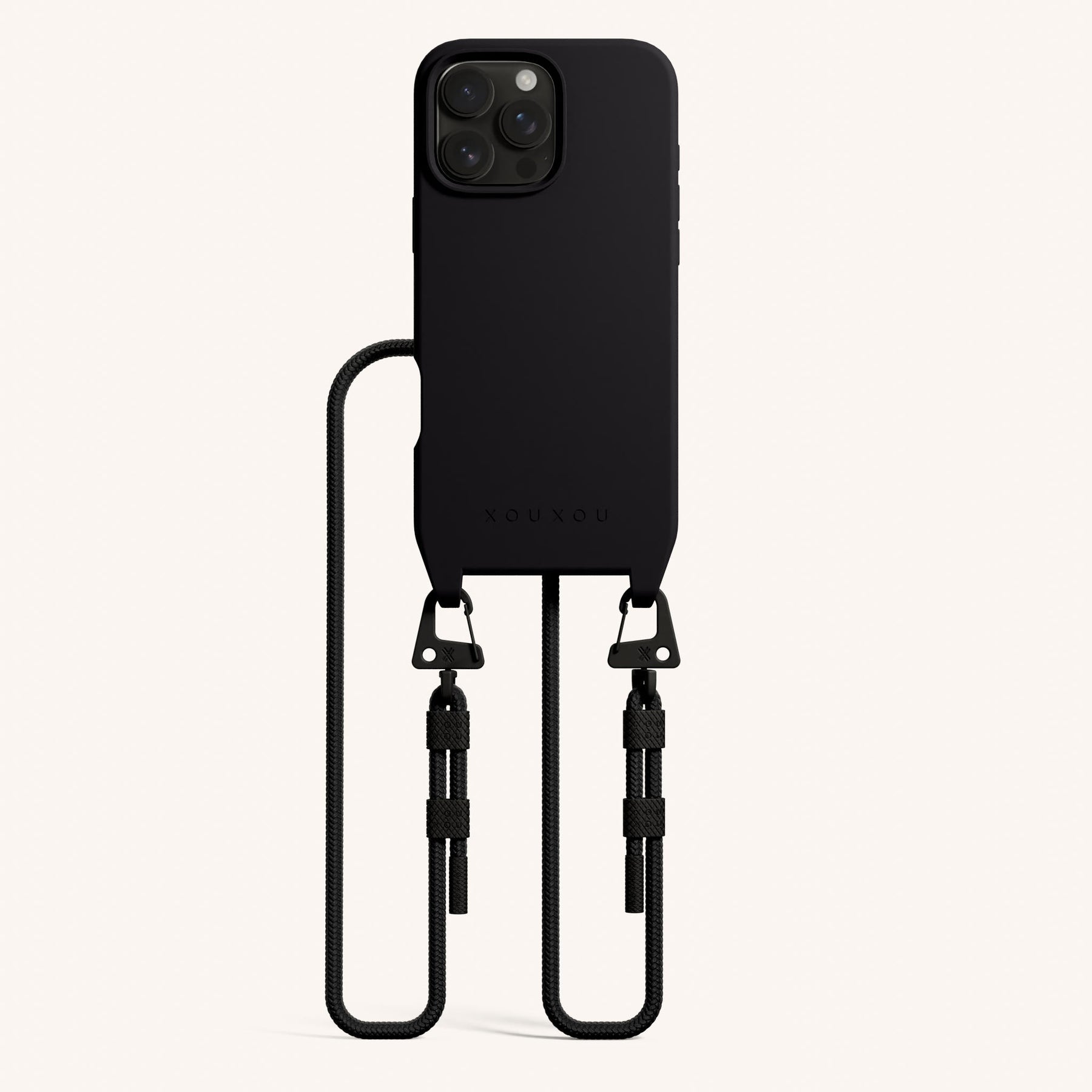 Phone Necklace with Carabiner Rope in Black