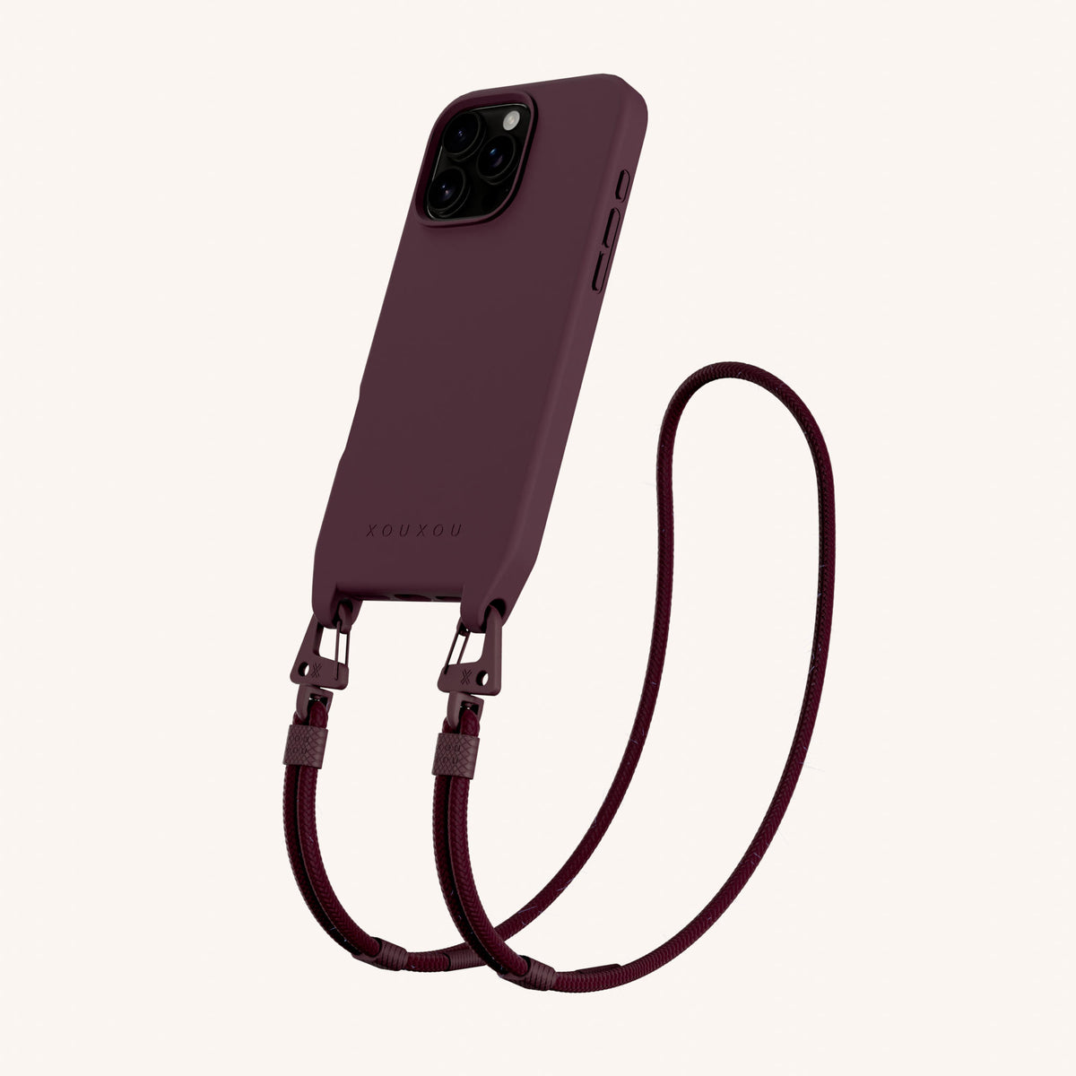 Phone Necklace with Carabiner Rope for iPhone 16 Pro with MagSafe in Burgundy | XOUXOU #phone model_iphone 16 pro