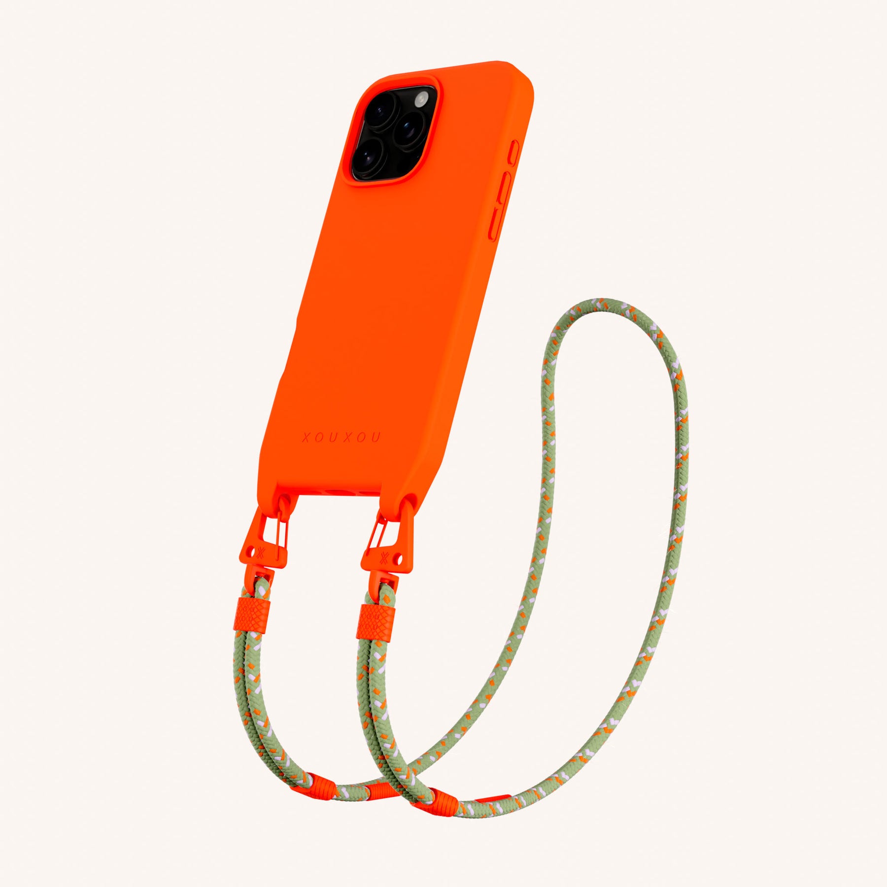 Phone Necklace with Carabiner Rope in Neon Orange + Orange Camouflage