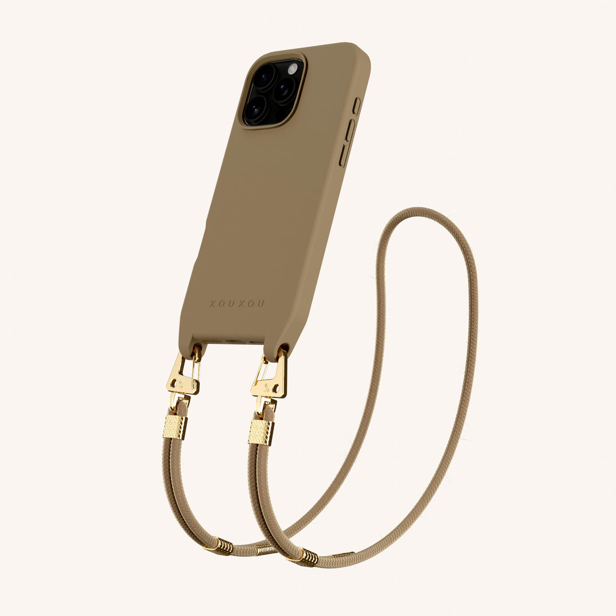 Phone Necklace with Carabiner Rope for iPhone 16 Pro with MagSafe in Taupe | XOUXOU #phone model_iphone 16 pro