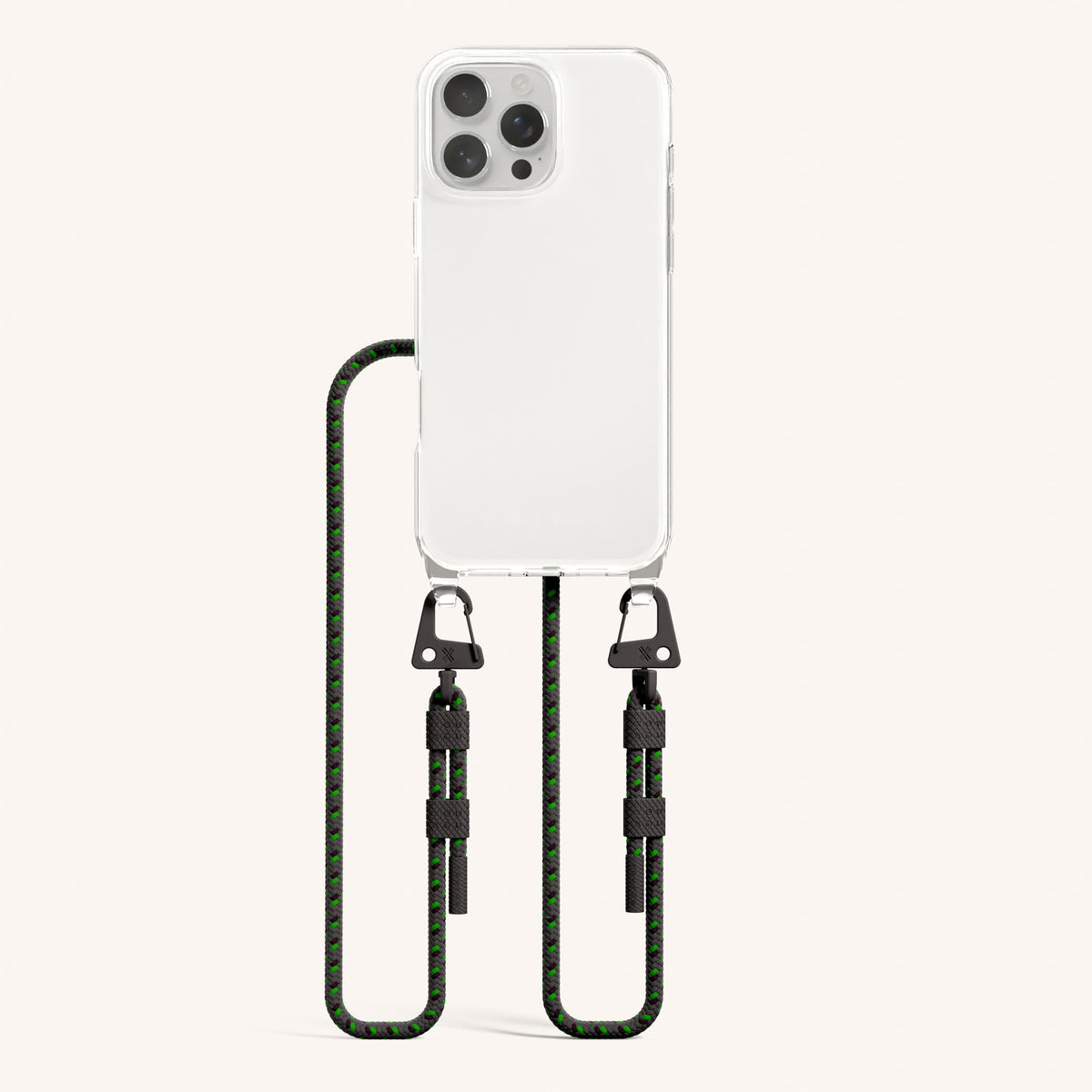 Phone Necklace with Carabiner Rope for iPhone 16 Pro without MagSafe in Clear and Ash Total View | XOUXOU #phone model_iphone 16 pro