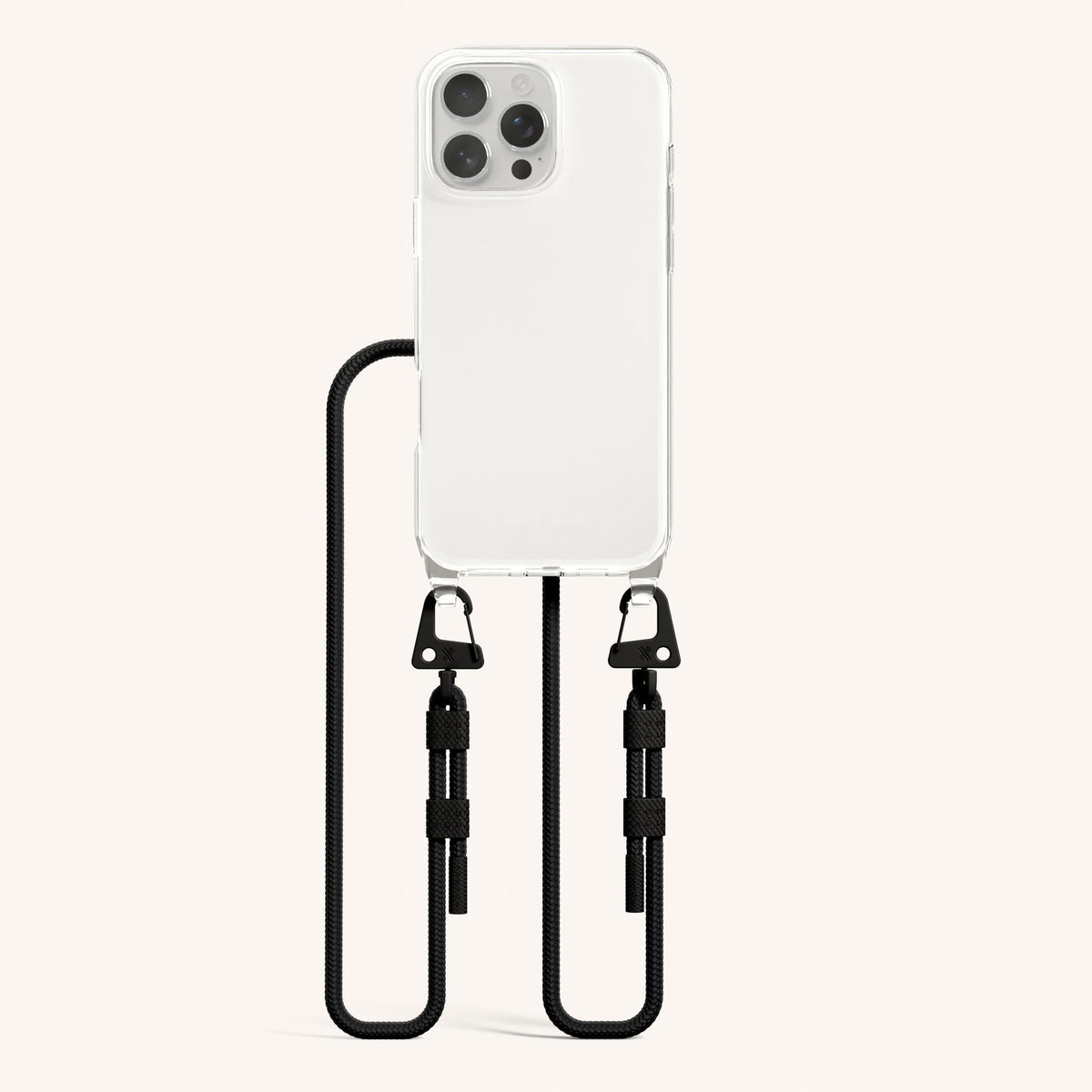 Phone Necklace with Carabiner Rope for iPhone 16 Pro without MagSafe in Clear and Black Total View | XOUXOU #phone model_iphone 16 pro