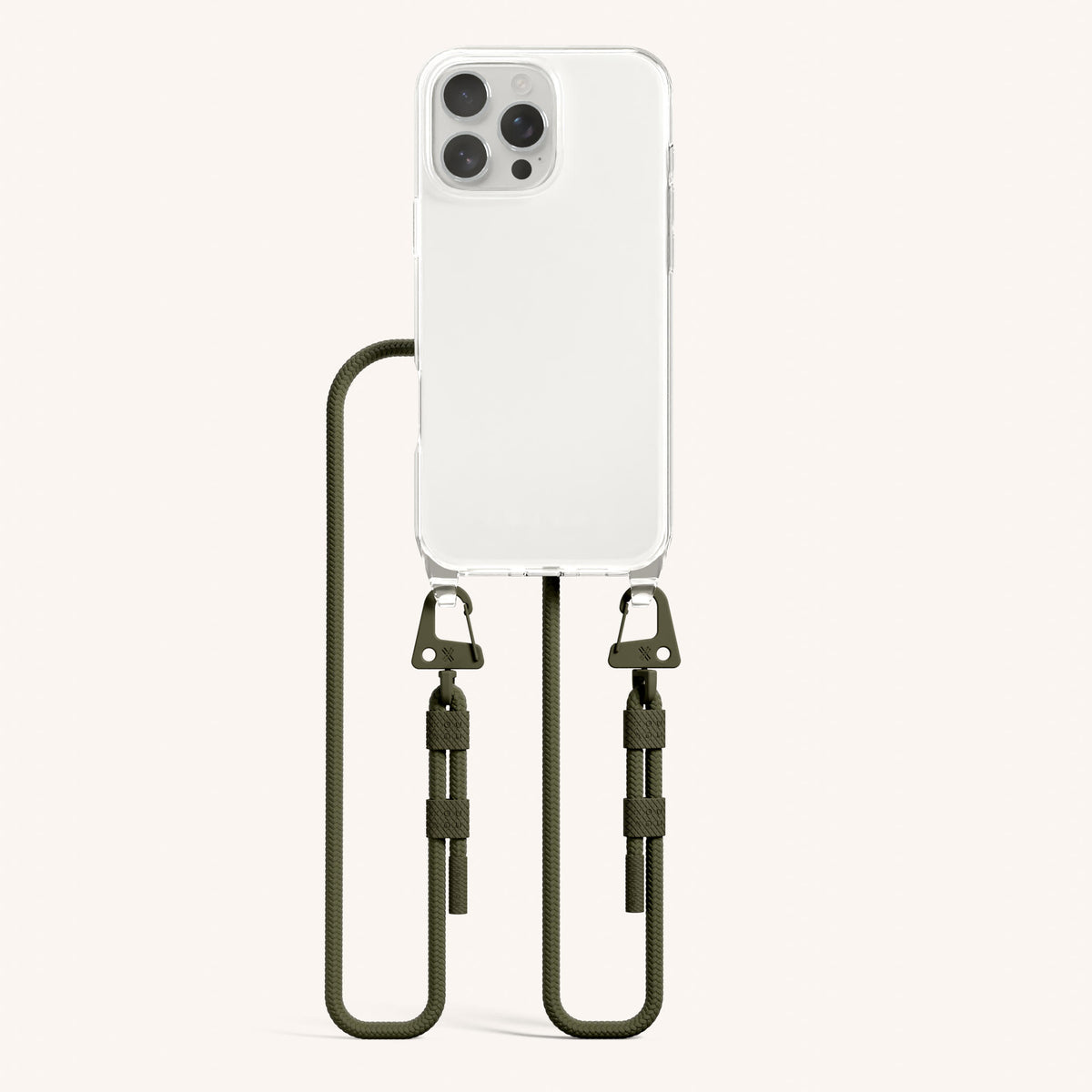 Phone Necklace with Carabiner Rope for iPhone 16 Pro without MagSafe in Clear and Moss Total View | XOUXOU #phone model_iphone 16 pro