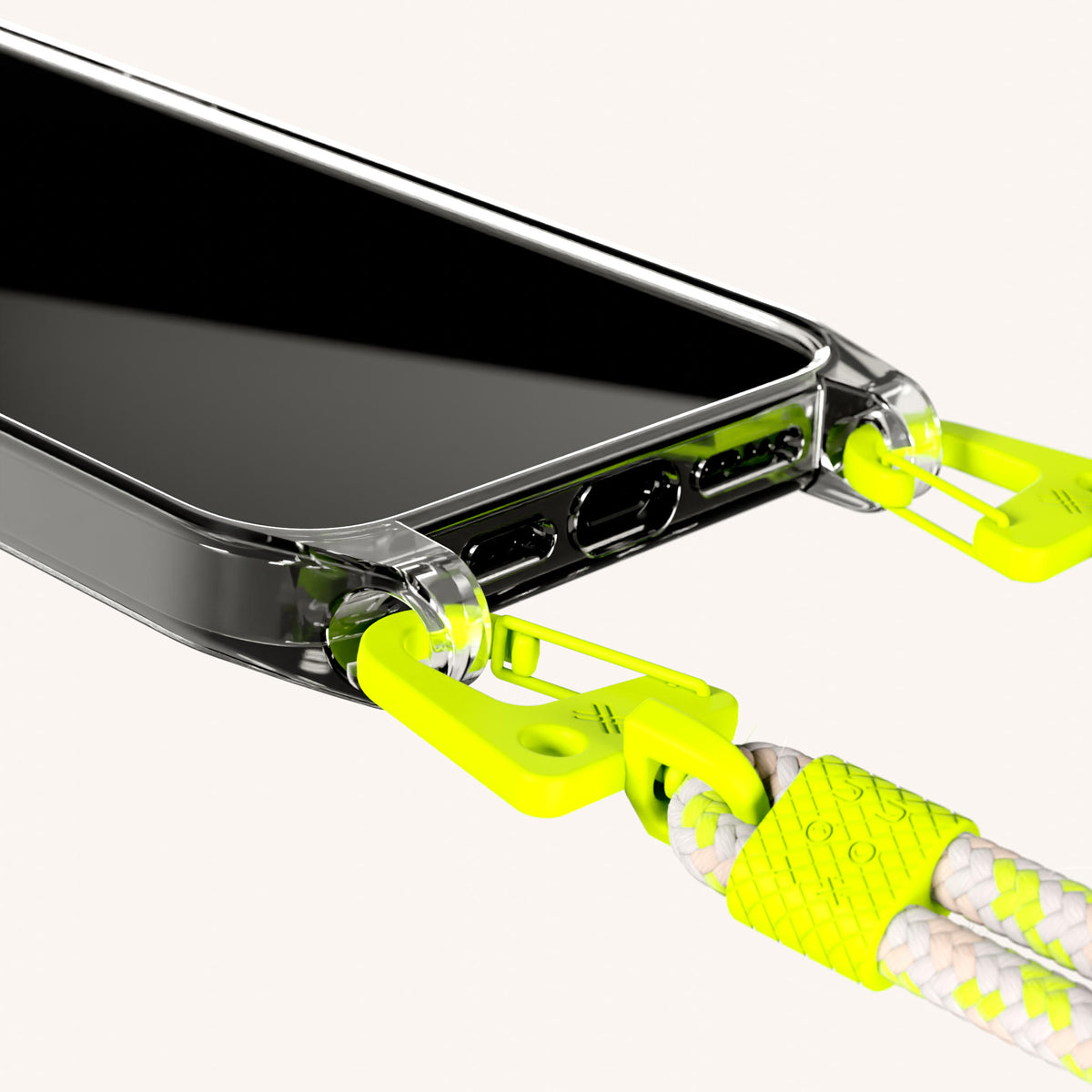 Phone Necklace with Carabiner Rope for iPhone 16 Pro without MagSafe in Clear + Neon Camouflage | XOUXOU #phone model_iphone 16 pro