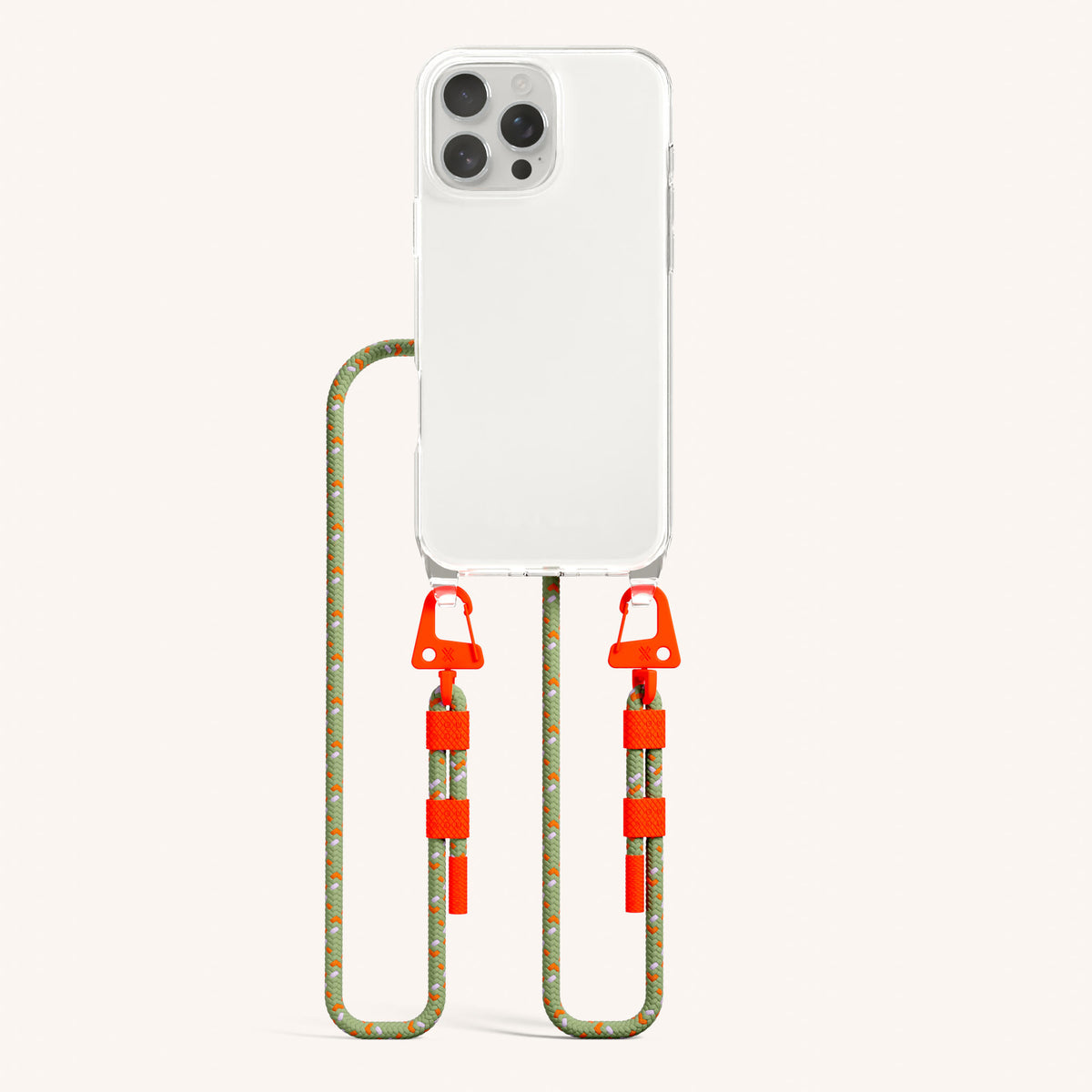 Phone Necklace with Carabiner Rope for iPhone 16 Pro without MagSafe in Clear and Orange Total View | XOUXOU #phone model_iphone 16 pro