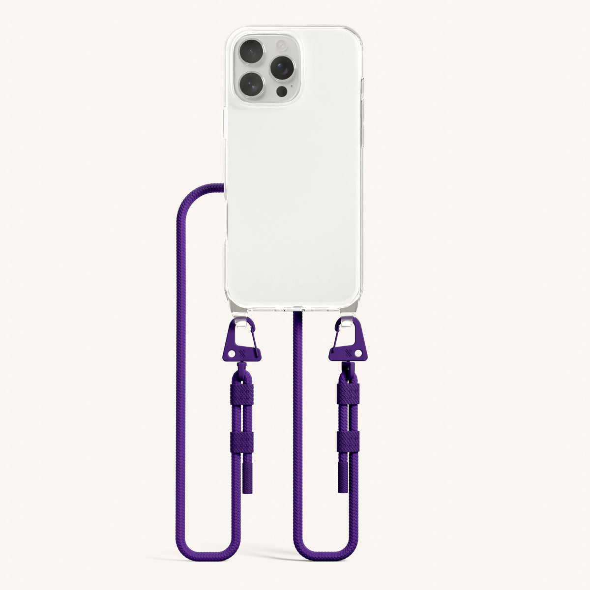 Phone Necklace with Carabiner Rope for iPhone 16 Pro without MagSafe in Clear and Purple Total View | XOUXOU #phone model_iphone 16 pro