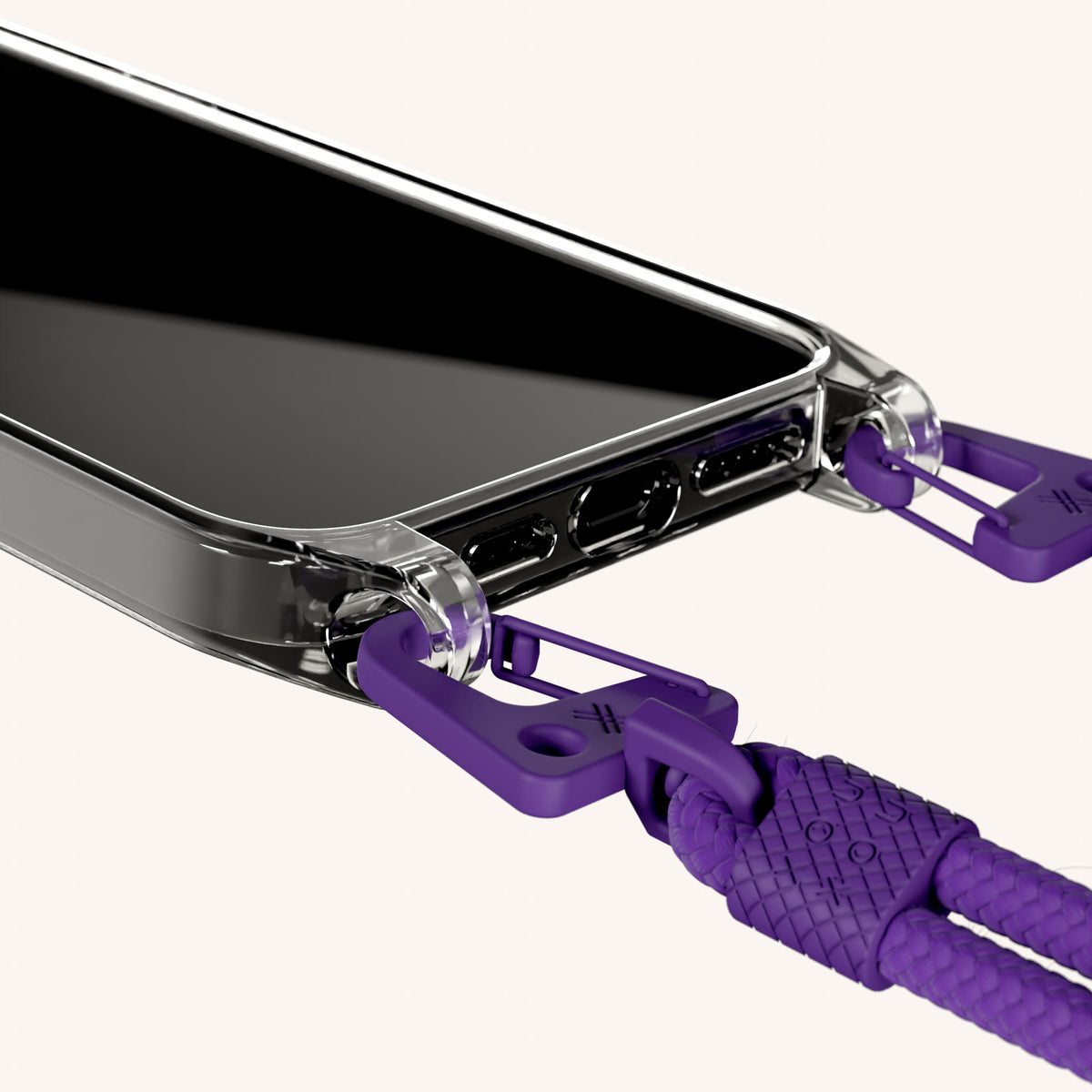 Phone Necklace with Carabiner Rope for iPhone 16 Pro without MagSafe in Clear + Purple | XOUXOU #phone model_iphone 16 pro