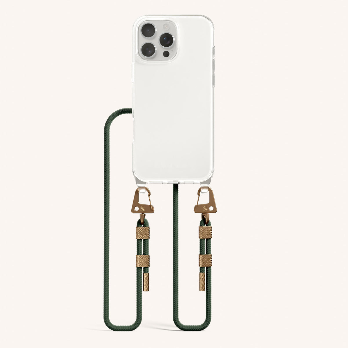 Phone Necklace with Carabiner Rope for iPhone 16 Pro without MagSafe in Clear and Sage Total View | XOUXOU #phone model_iphone 16 pro