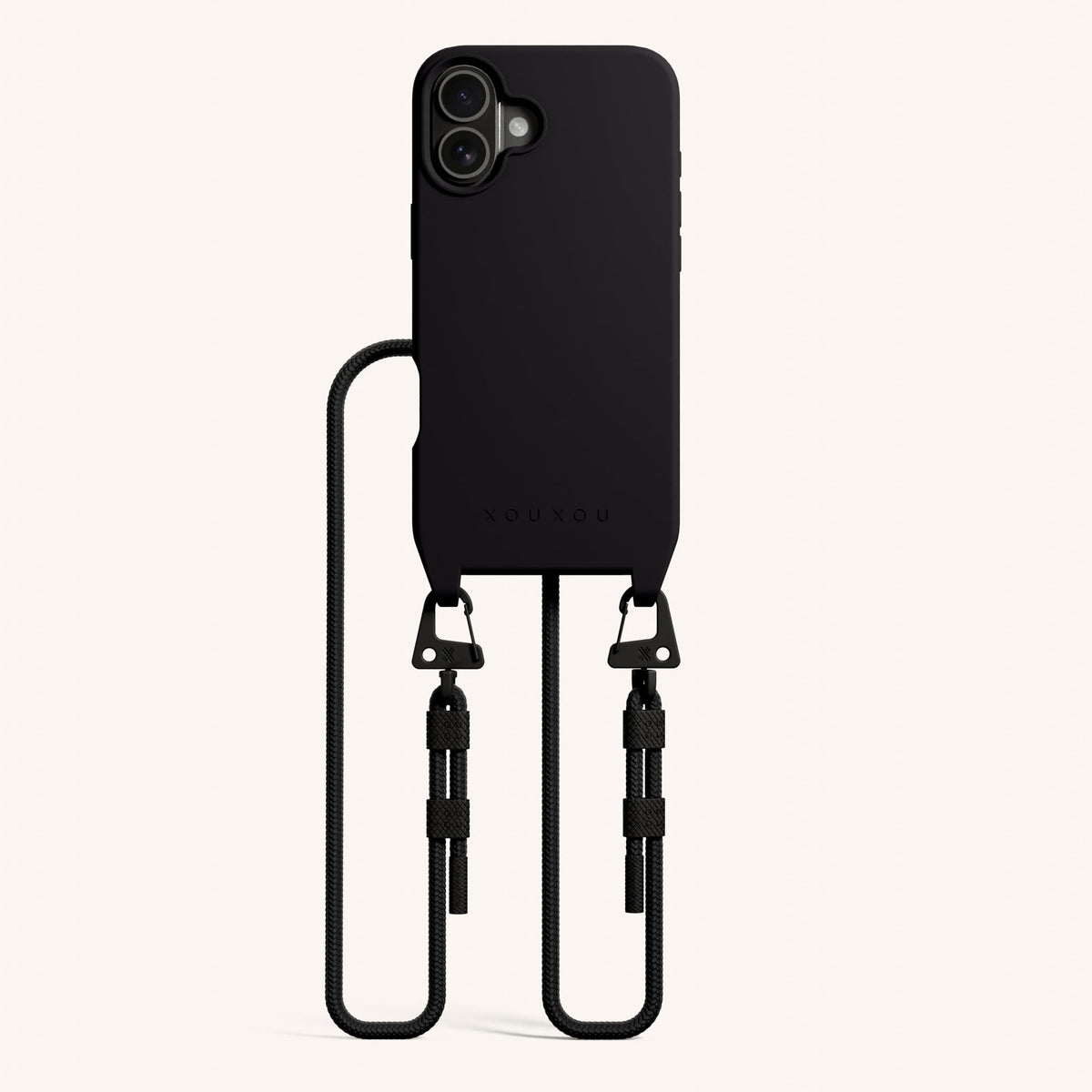 Phone Necklace with Carabiner Rope for iPhone 16 with MagSafe in Black | XOUXOU #phone model_iphone 16