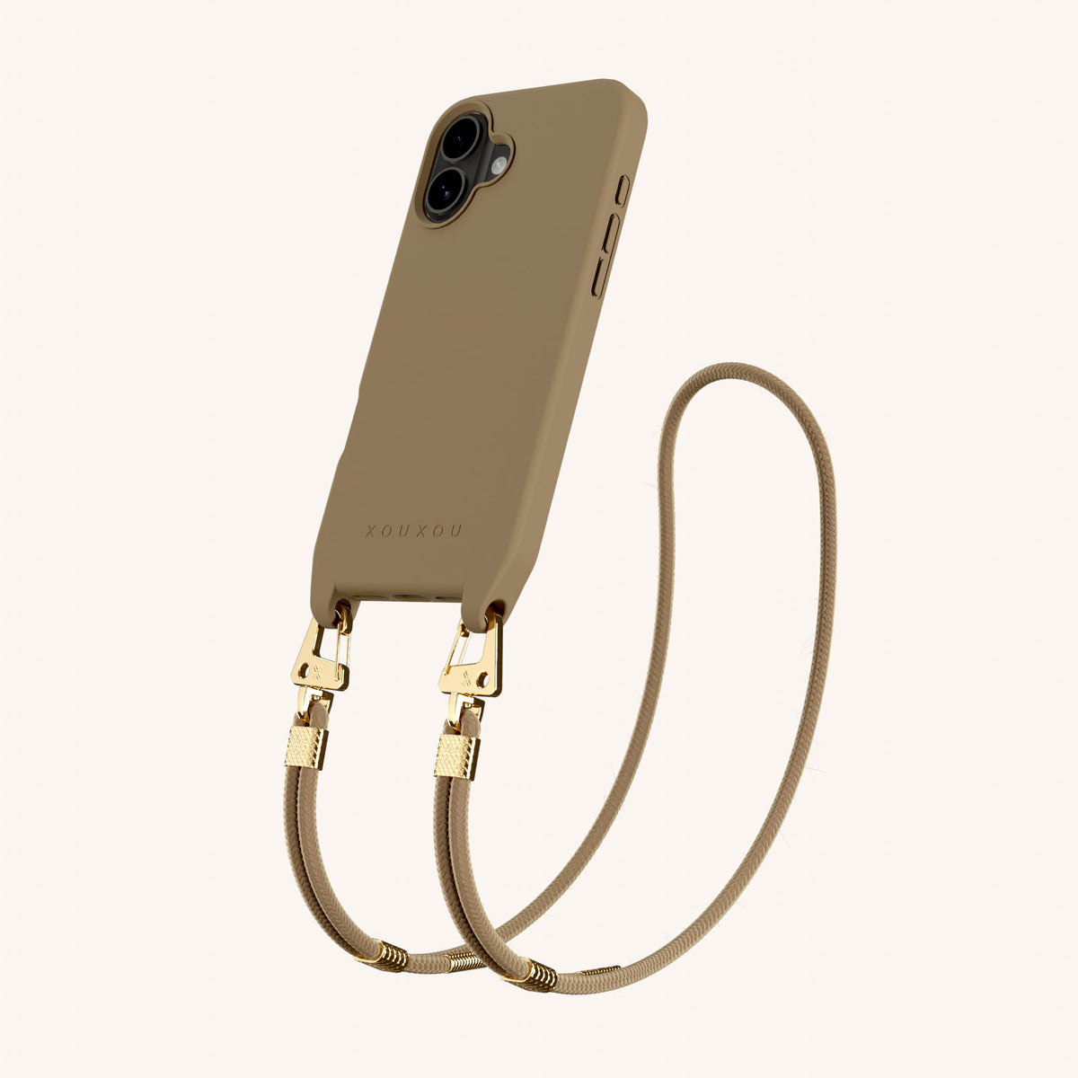 Phone Necklace with Carabiner Rope for iPhone 16 with MagSafe in Taupe | XOUXOU #phone model_iphone 16