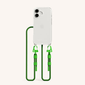 Phone Necklace with Carabiner Rope in Clear + Acid