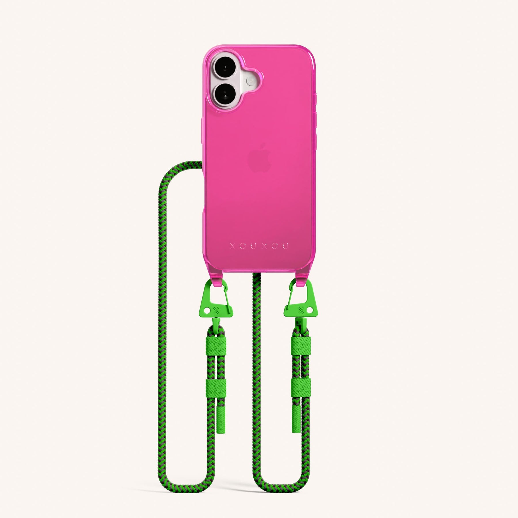 Phone Necklace with Carabiner Rope in Cyber Pink Clear + Acid