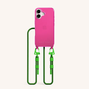 Phone Necklace with Carabiner Rope in Cyber Pink Clear + Acid