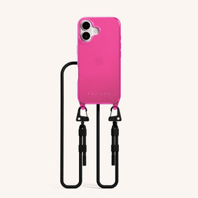 Phone Necklace with Carabiner Rope in Cyber Pink Clear + Black