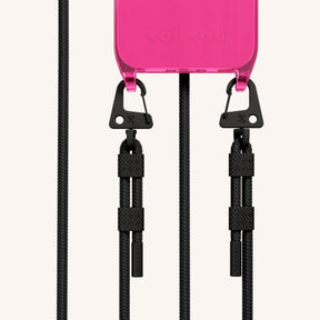 Phone Necklace with Carabiner Rope in Cyber Pink Clear + Black