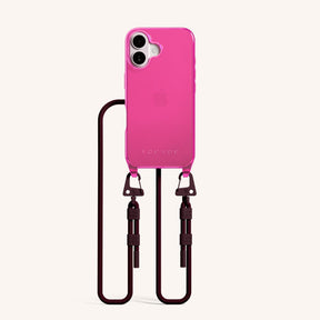 Phone Necklace with Carabiner Rope in Cyber Pink Clear + Burgundy