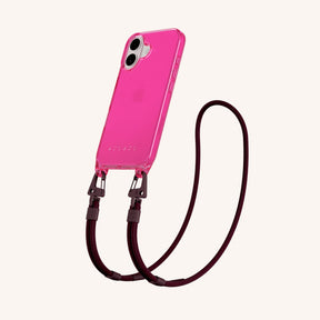 Phone Necklace with Carabiner Rope in Cyber Pink Clear + Burgundy