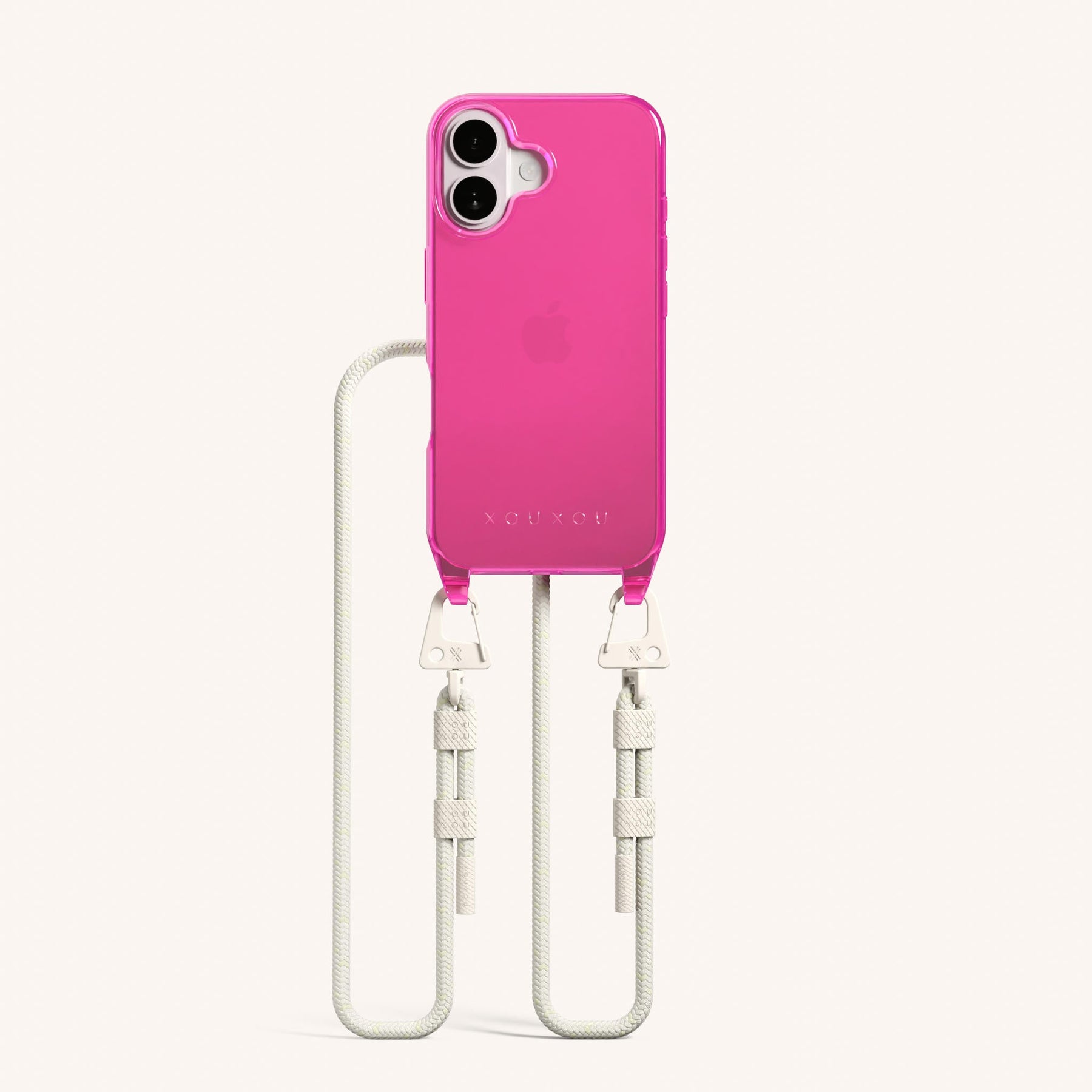 Phone Necklace with Carabiner Rope in Cyber Pink Clear + Chalk