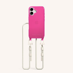 Phone Necklace with Carabiner Rope in Cyber Pink Clear + Chalk