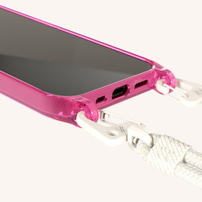 Phone Necklace with Carabiner Rope in Cyber Pink Clear + Chalk