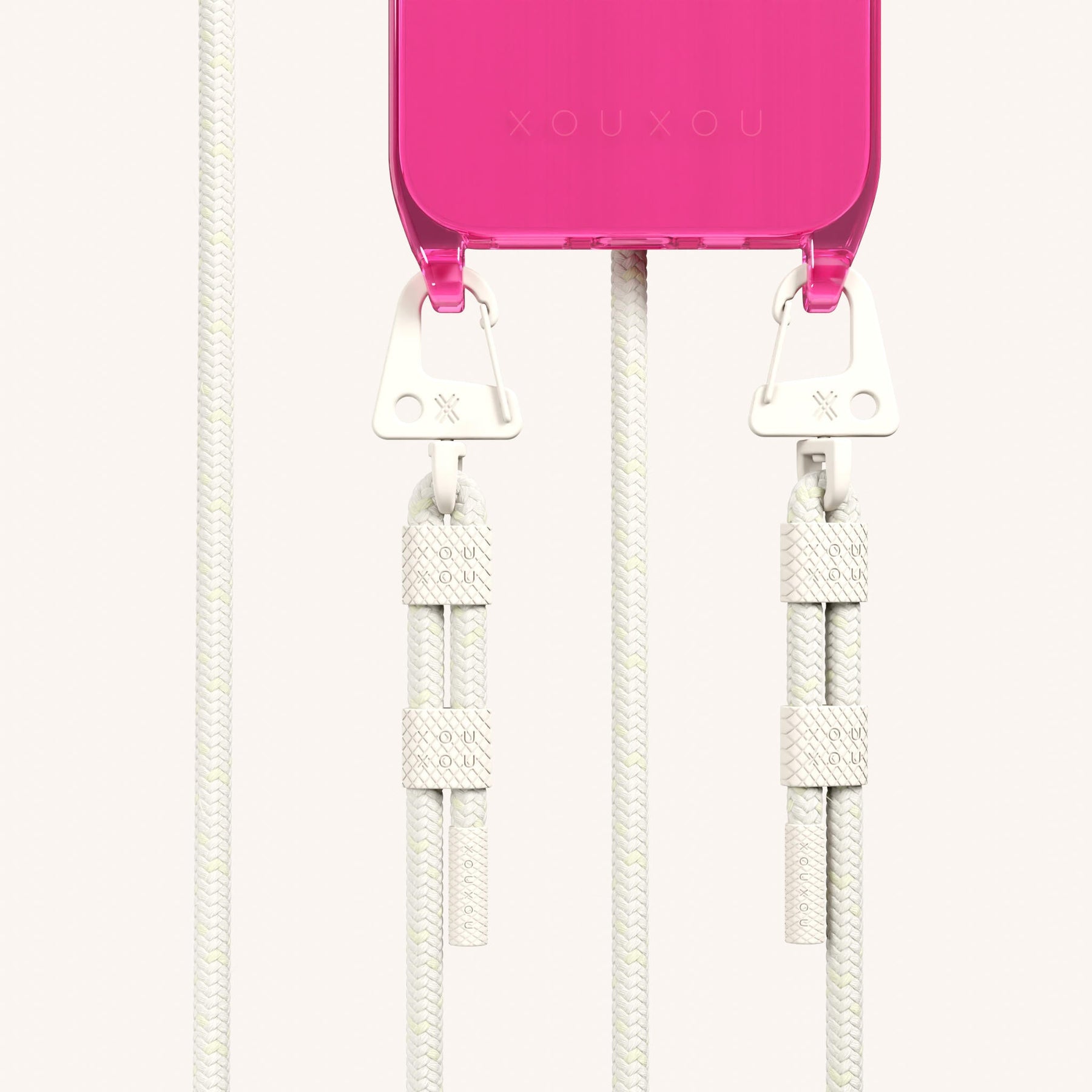 Phone Necklace with Carabiner Rope in Cyber Pink Clear + Chalk