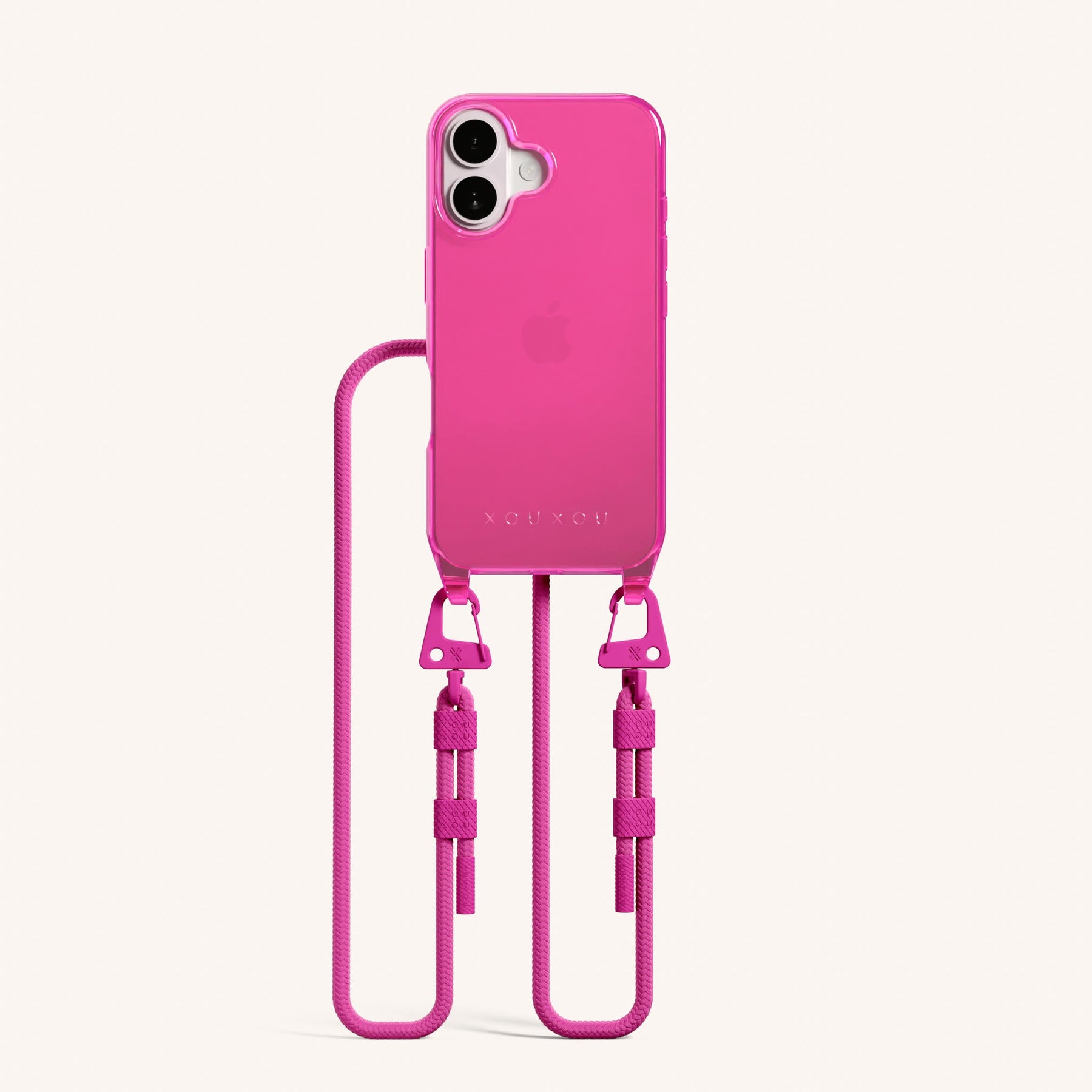 Phone Necklace with Carabiner Rope in Cyber Pink Clear + Power Pink