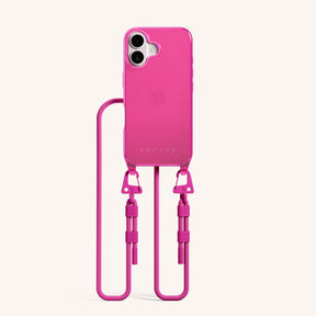 Phone Necklace with Carabiner Rope in Cyber Pink Clear + Power Pink