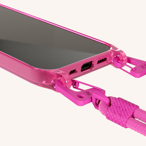 Phone Necklace with Carabiner Rope in Cyber Pink Clear + Power Pink