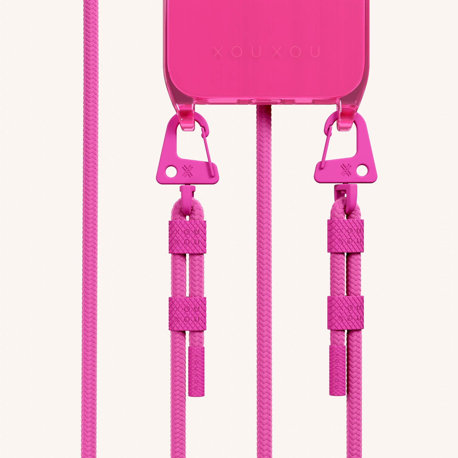 Phone Necklace with Carabiner Rope in Cyber Pink Clear + Power Pink