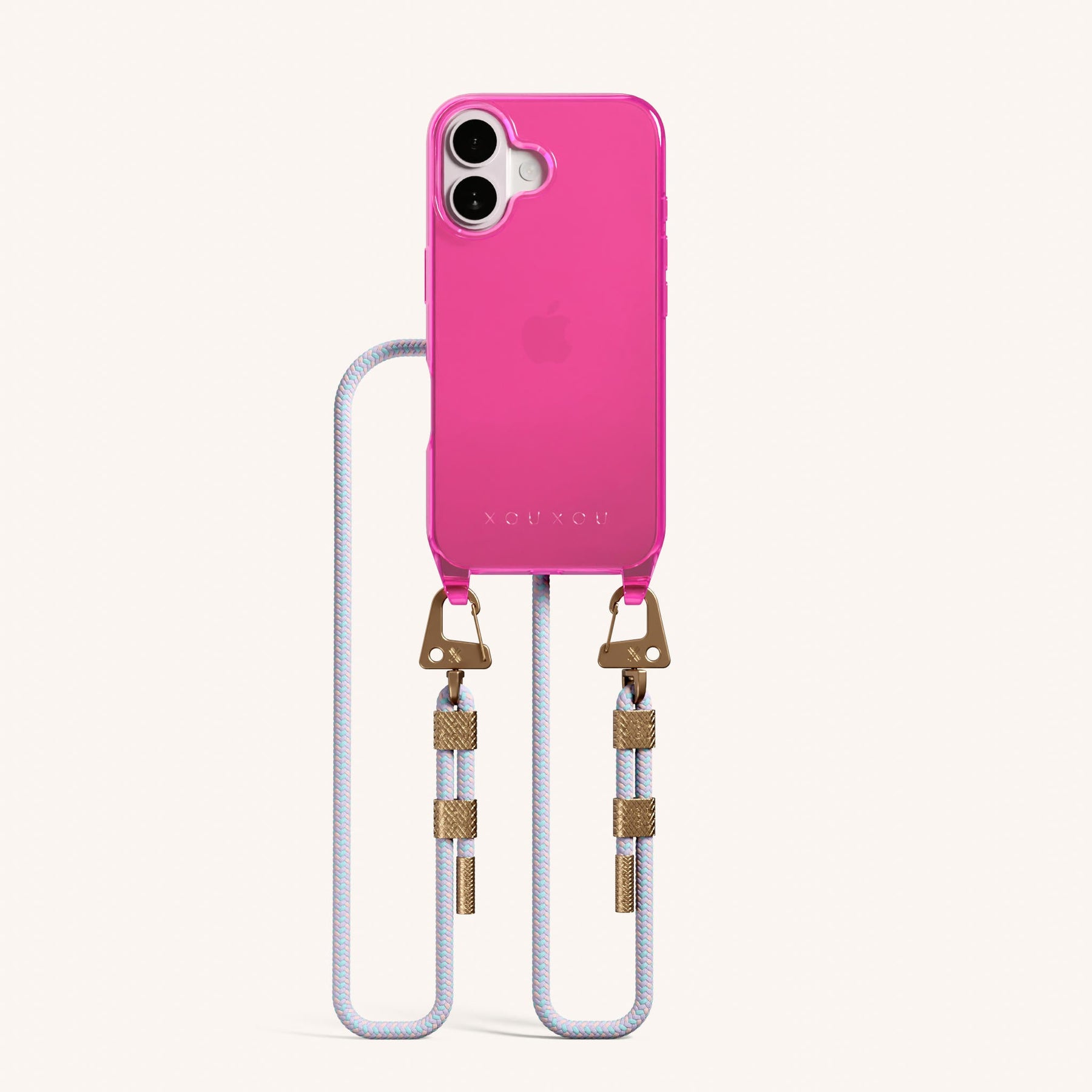 Phone Necklace with Carabiner Rope in Cyber Pink Clear + Vibrant Pastel